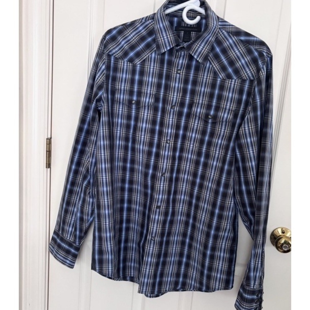 EXPRESS Long Sleeve Shirt‎ Men's Pearl Button Down Blue Size Medium 15-15 1/2 - Picture 2 of 10
